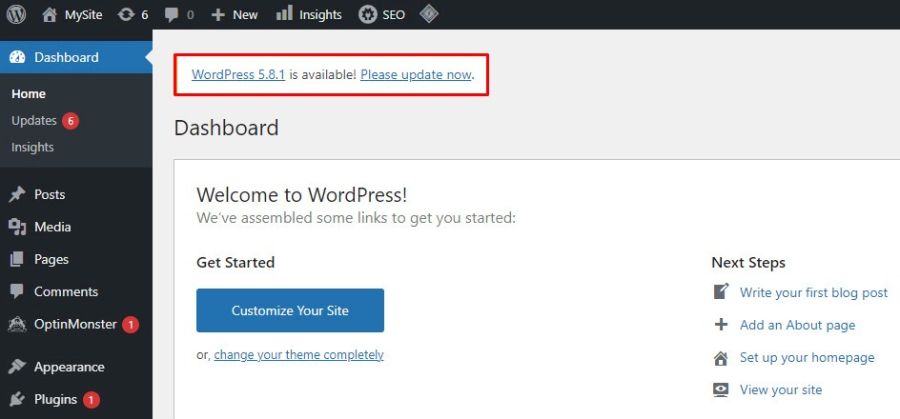 mise a jour wordpress