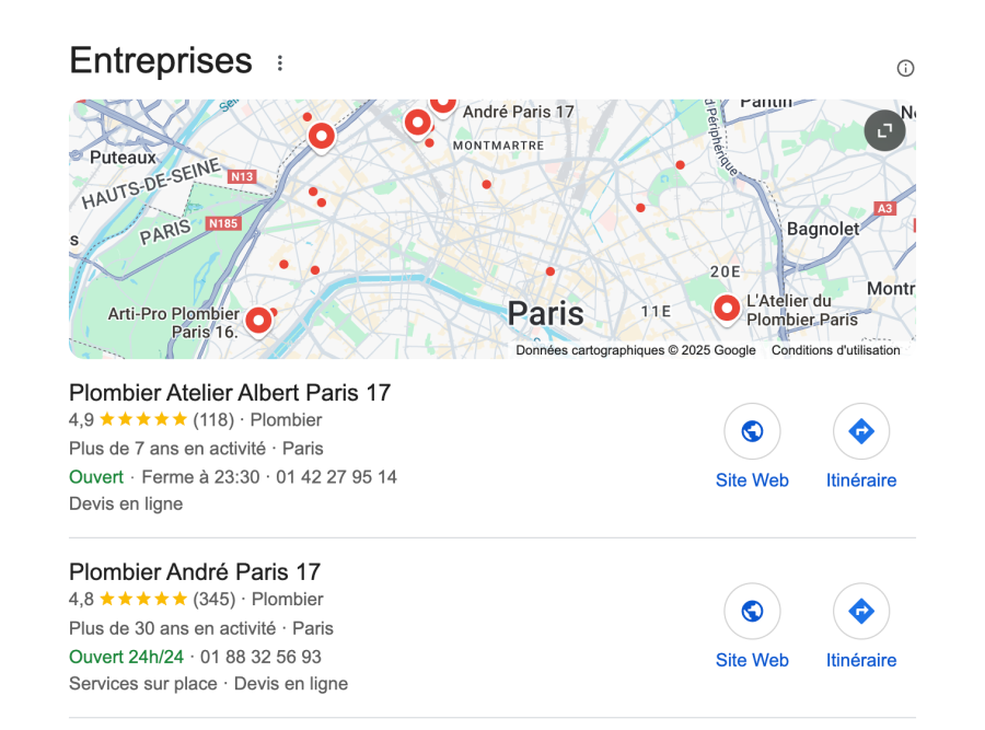 plombier paris seo local